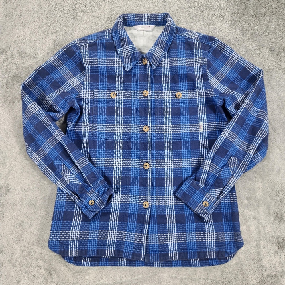 Stio Shirt Womens‎ Medium Blue Hutkeeper Plaid Organic Cotton Flannel Button